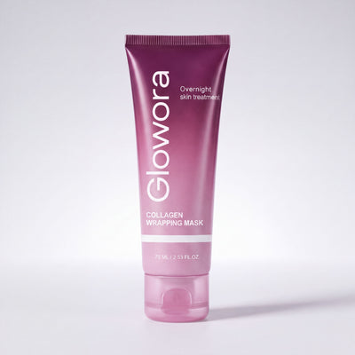 Roze Collageen Wrapping Masker tube van Glowora op lichte achtergrond