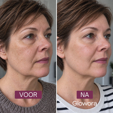 Voor-en-na zijaanzicht van een vrouw na gebruik van de PDRN Niacinamide Crème