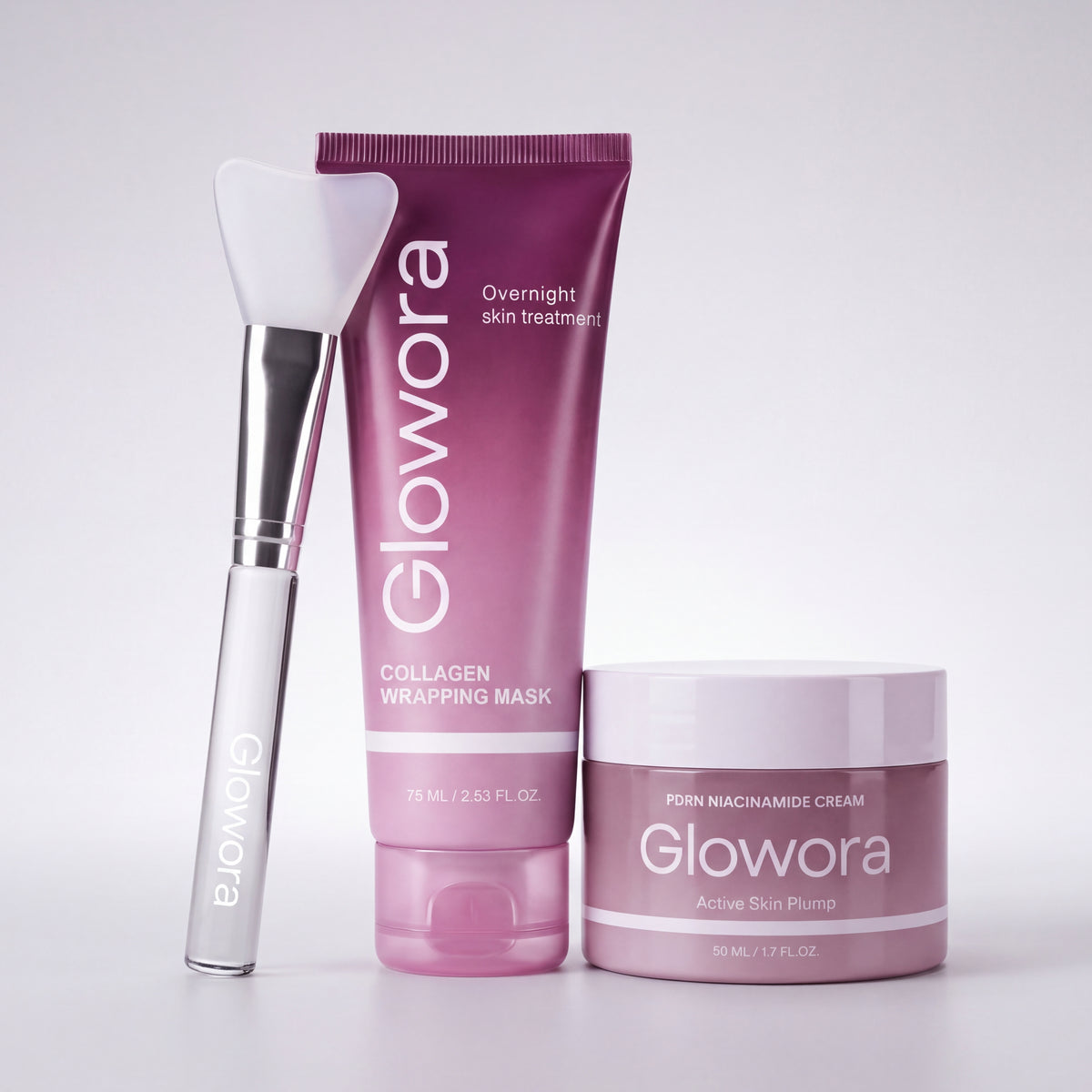 Korean Starter Set met Collageen Wrapping Masker, PDRN Niacinamide Crème en applicatiekwast