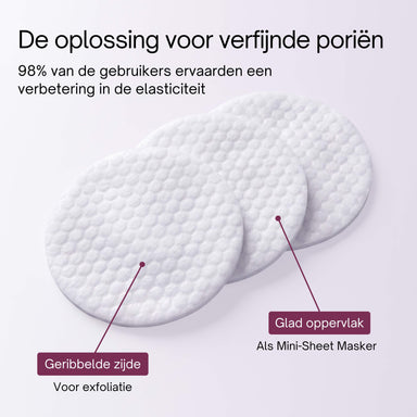 Kojic Acid Pads met geribbelde zijde voor exfoliatie en gladde zijde als mini-sheetmasker