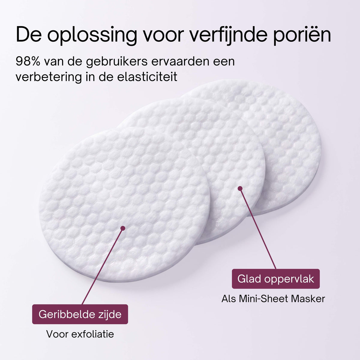 Kojic Acid Pads met geribbelde zijde voor exfoliatie en gladde zijde als mini-sheetmasker