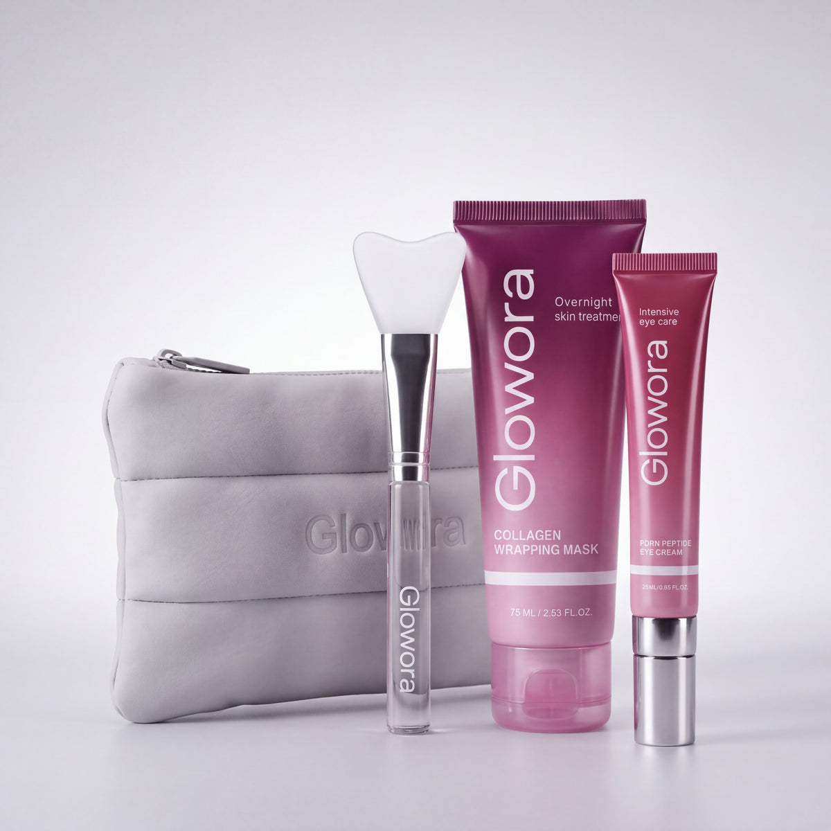 Glow Gift Set met Ritual Pouch, Collageen Wrapping Masker, PDRN Peptide Oog Crème en kwast