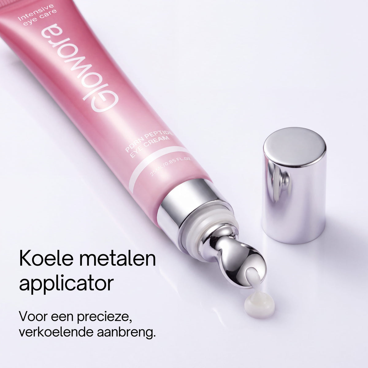 PDRN Peptide Oog Crème met koele metalen applicator en losse zilveren dop