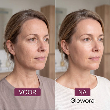 Voor-en-na zijaanzicht van een vrouw na gebruik van het PDRN Peptide Serum
